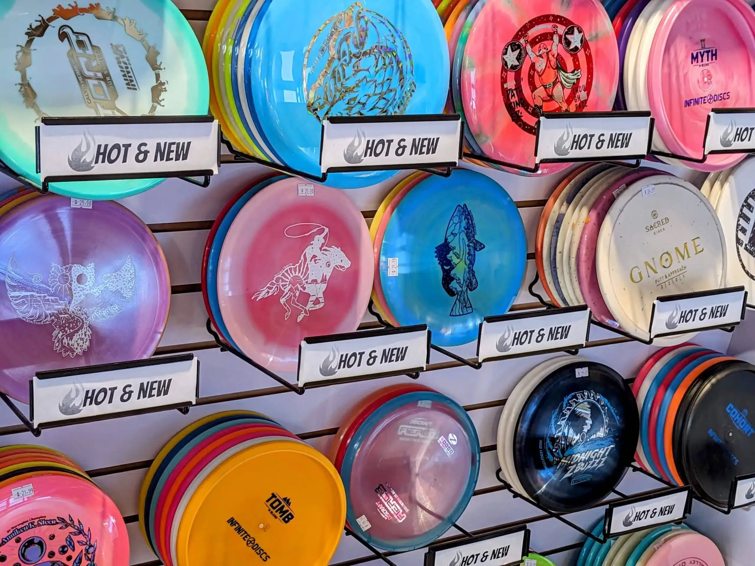 Disc stand at a disc golf retailer