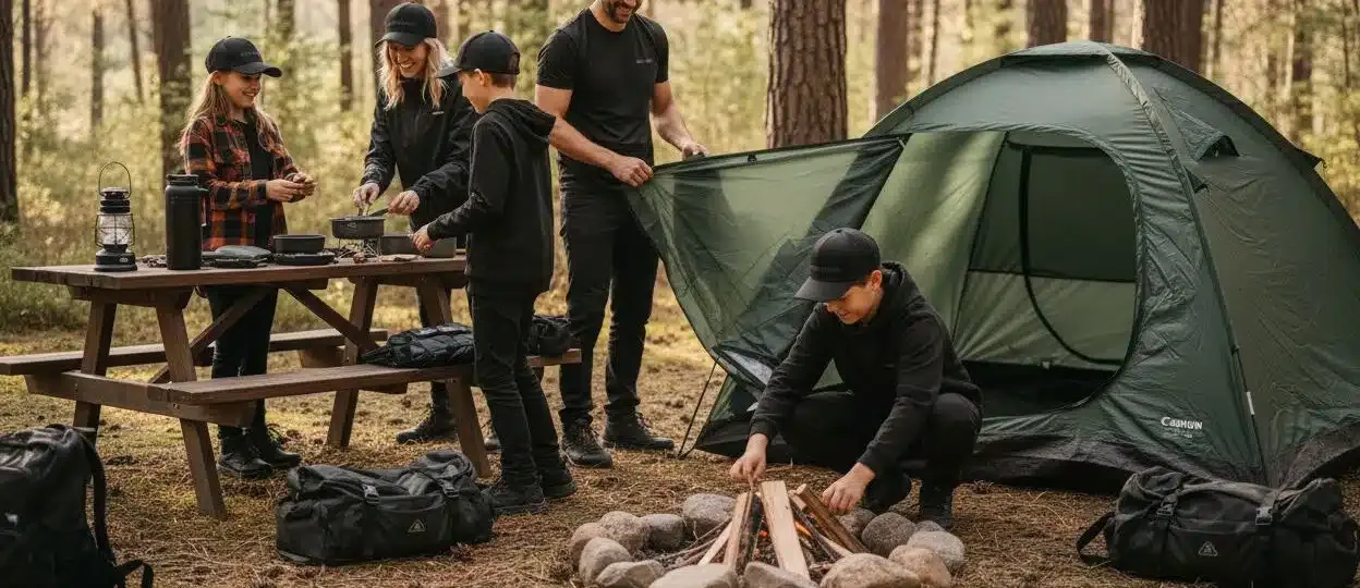 beginner camping, family campsite, outdoor tips