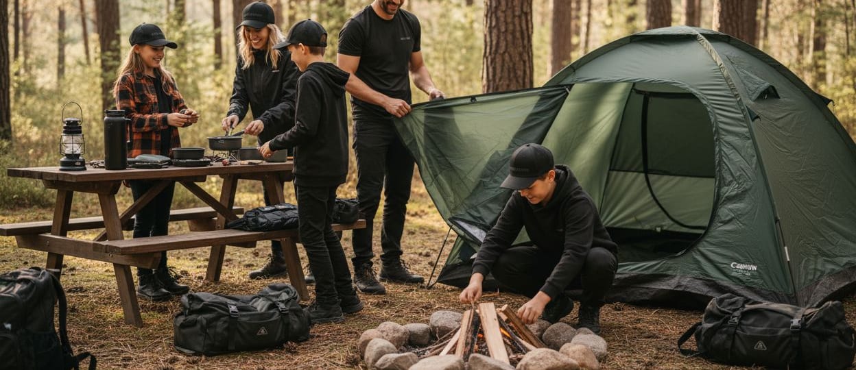 beginner camping, family campsite, outdoor tips